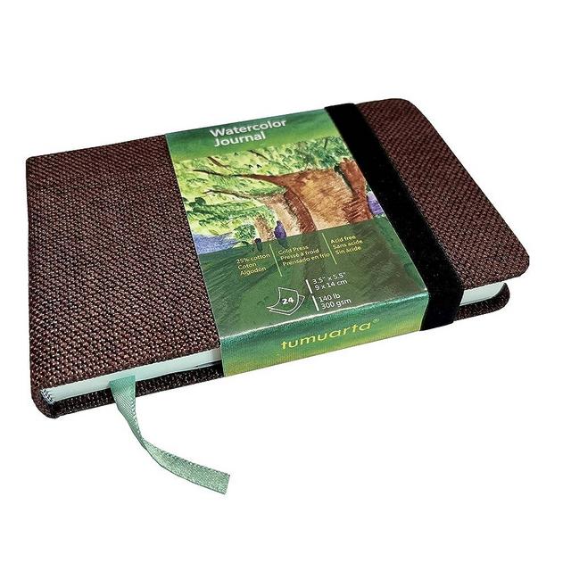 tumuarta Watercolor Journal, 3.5x5.5”, 140 LB, 300 GSM, Cotton Paper, Cold Press, 24 Sheets, 48 Pages, Watercolor Paper Sketch Books for Use As Mixed Media Pad On The Go