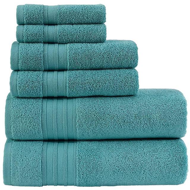 Hammam Linen 100% Cotton 6 Piece Towel Set, Green Water Super Soft, Fluffy, and Absorbent, Premium Quality Perfect for Daily Use (2 x Bath Towels, 2 x Hand Towels, 2 x Washcloths)