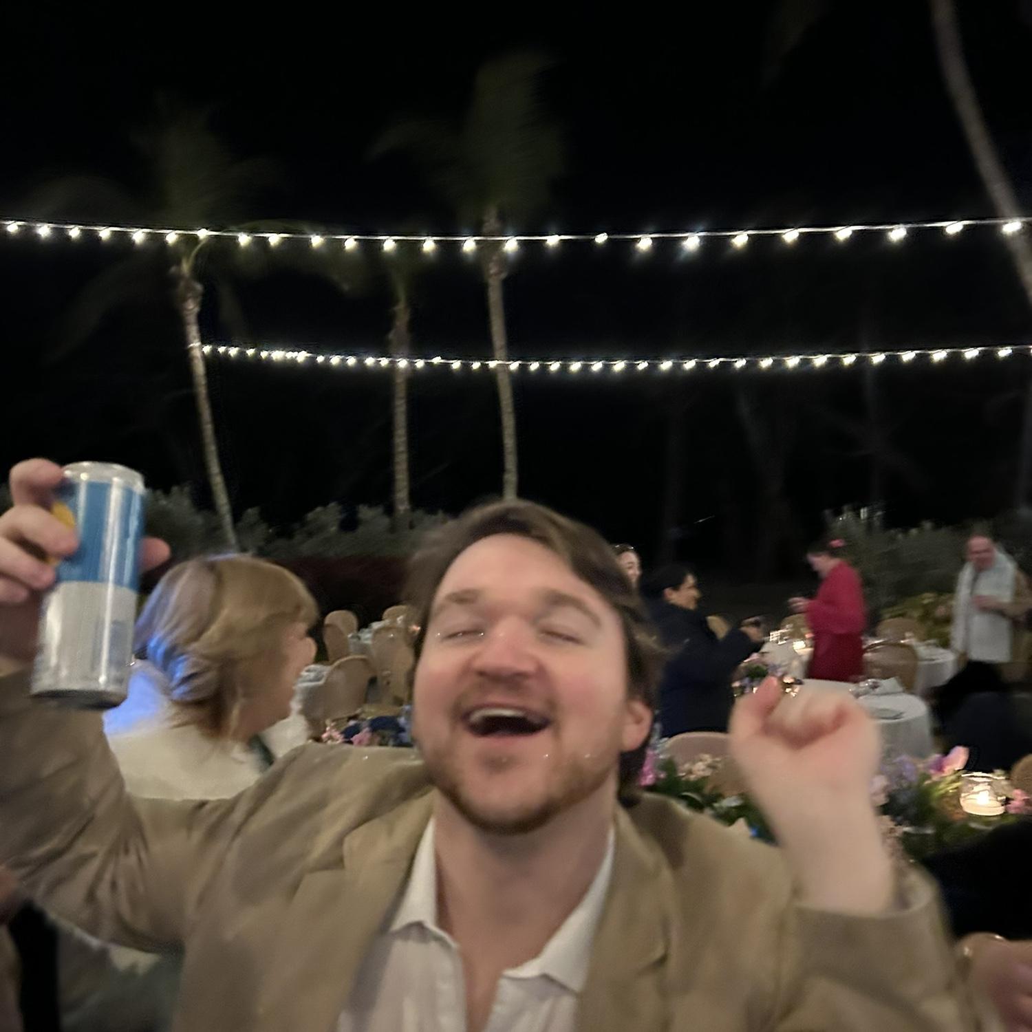 this is a genuine reaction of Ross’s to the song tubthumping coming on at our friends wedding