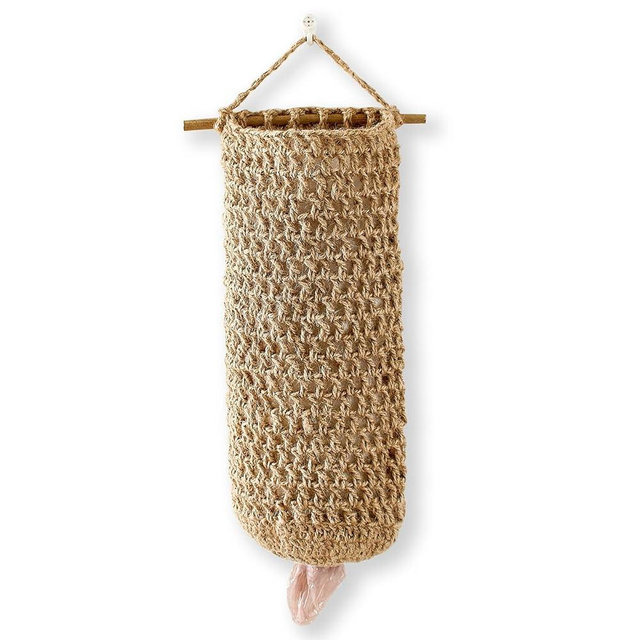 Mingtex Plastic Bag Holders for Grocery Bags – Handwoven Jute Grocery Bag Holder, Rustic Plastic Bag Organizer for Kitchen – Bag Holder for Plastic Bags Groceries Store (Natural Hemp)