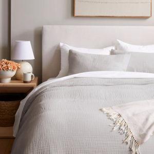 Organic Airy Gauze Duvet Cover Set | Quince in Light Grey for Queen Bed