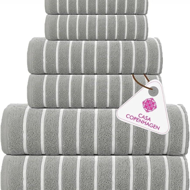 CASA COPENHAGEN Ecstatic 6 Pieces Towel Set- Dark Grey, 600 GSM 2 Bath Towel 2 Hand Towel 2 Washcloth, Designed in Denmark Made of Soft Egyptian Cotton for Bathroom, Kitchen & Shower