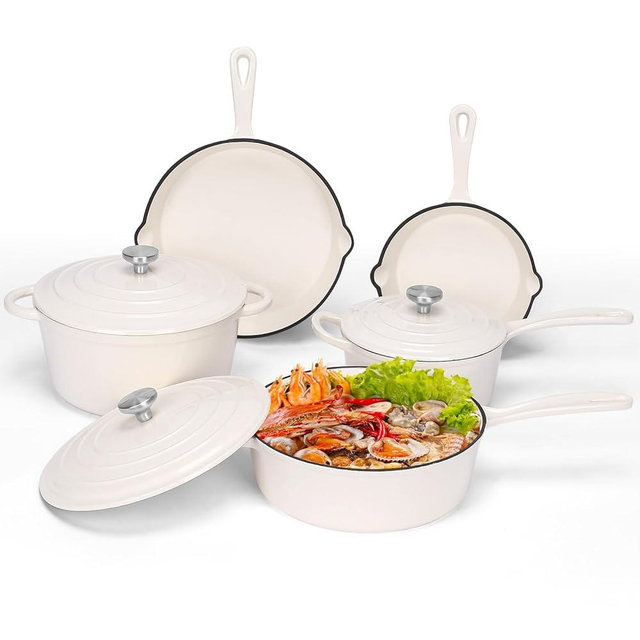 QuliMetal Nonstick Enameled Cast Iron Cookware Set, 5 Pcs Pots and Pans with Lid, Skillet, Frying Pan, Saucepan & Dutch Oven for All Stovetops, PFA Free - Ideal for Sourdough Bread Baking