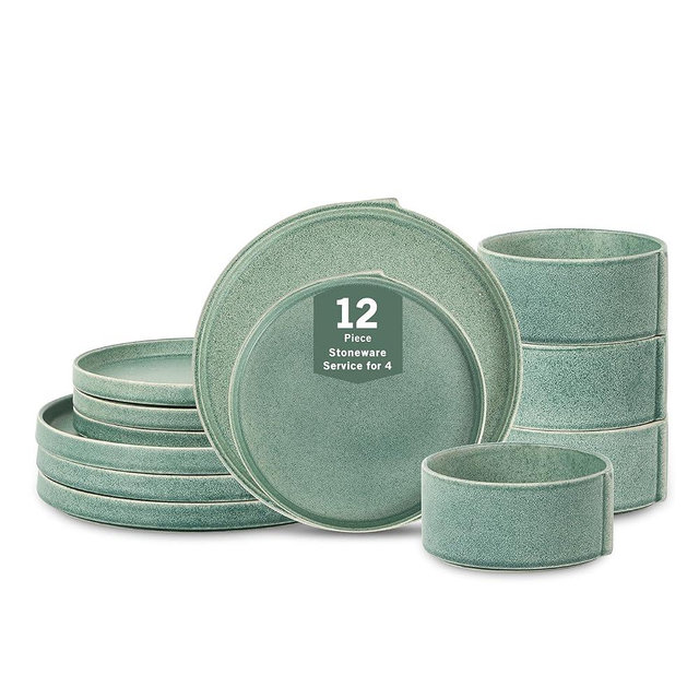 Stone Lain Bao 12-Piece Dinnerware Set Stoneware, Green