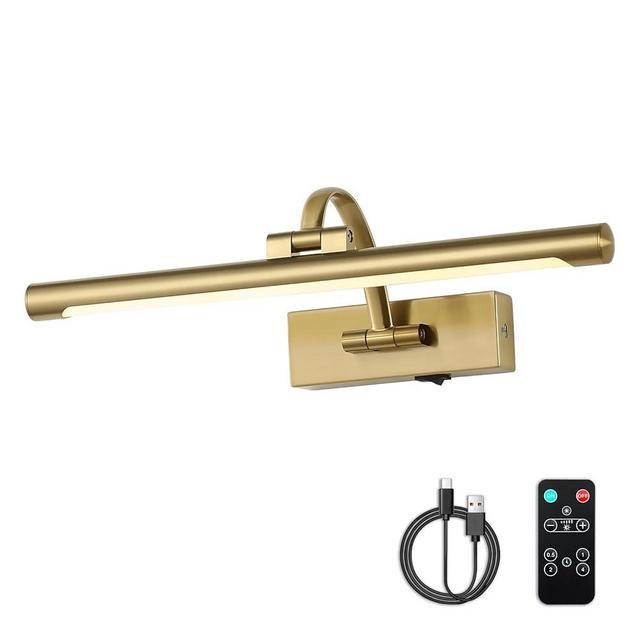 DESOOP Battery Operated Picture Light with Remote and Timer, Wireless Art Lights for Paintings Brass Rechargeable Gallery Light Dimmable Artwork Lighting for Canvas, Portrait 16'' Inch Warm White