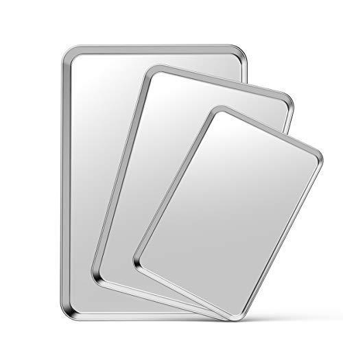 Baking Sheet Set 3, Zacfton Cookie Sheet Stainless Steel Toaster Oven Tray Pan Rectangle, Non Toxic & Healthy,Superior Mirror Finish & Easy Clean, Dishwasher Safe (16inch 12inch 9inch)
