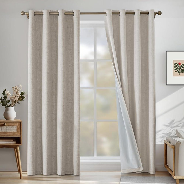 CYCMACO Linen 100% Blackout Curtains for Bedroom, Black Out Curtains 84 Inch Long, Room Darkening Curtains for Living Room, Long Curtain Grommets Drapes, Thermal Curtains(2 Panels, Oatmeal)
