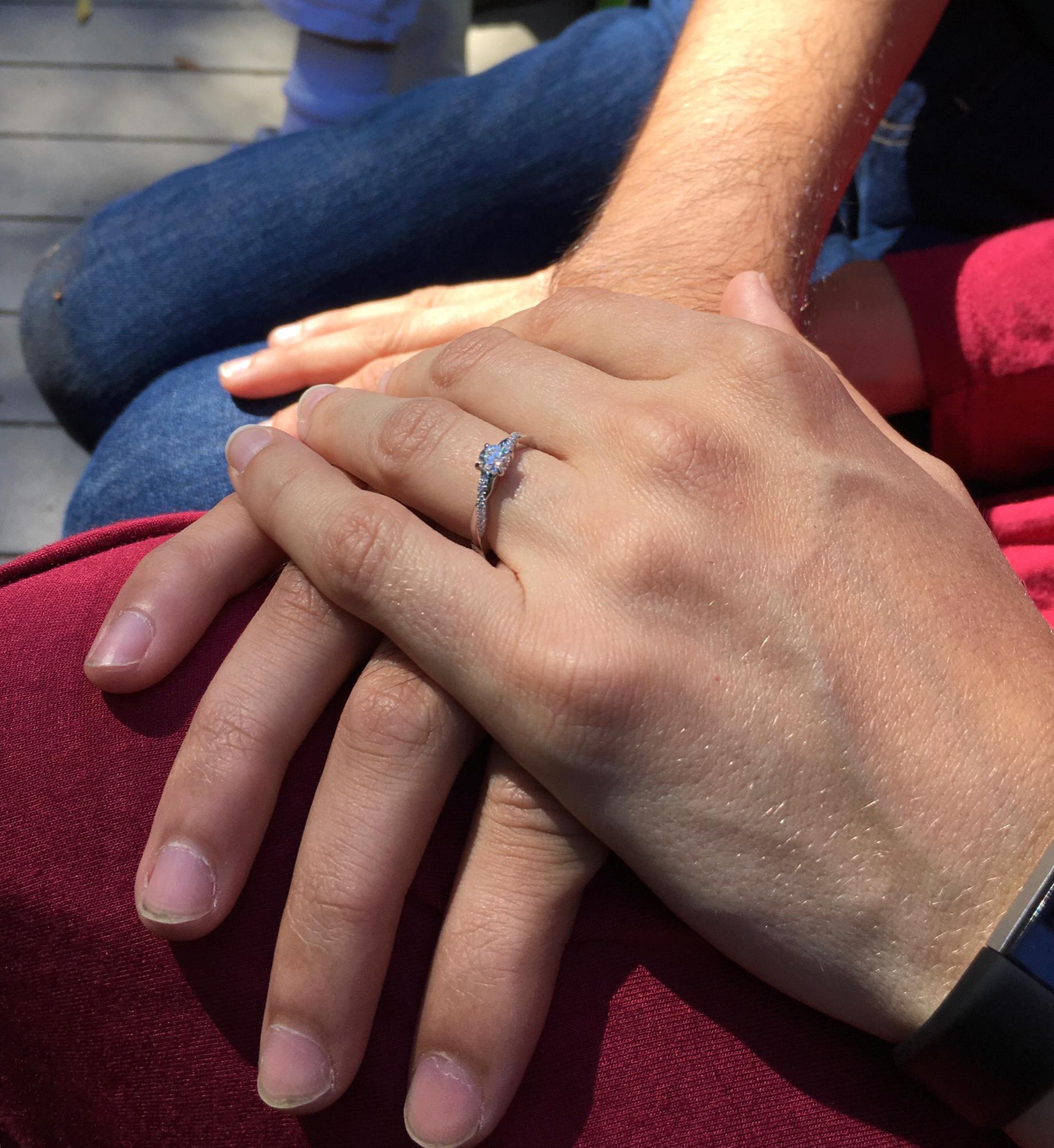 Shortly after Nick proposed! See the dirt still on his knee?