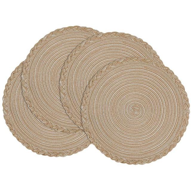 homing Round Placemats Set of 4 for Dining Table – Woven Heat Resistant Anti-Slid Cotton Kitchen Table Mats 14 Inch, Easy to Care, Mixed Color, Sand
