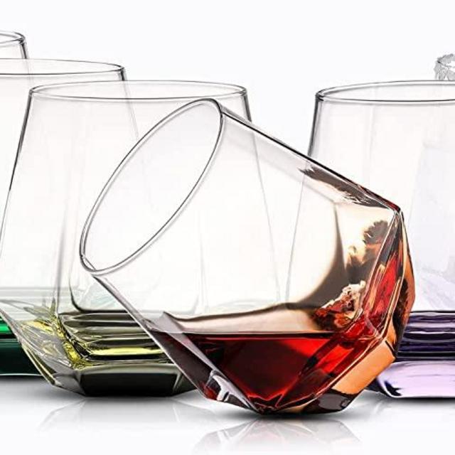 Colovie Stemless Wine Glasses Set of 6, Colored Wine Glasses, Diamond Shaped, Unique Colorful Tumblers. 10oz. Red Wine Glasses, White Wine Glass, Cocktail. Freezer&Dishwasher Safe. Securely Boxed Gift