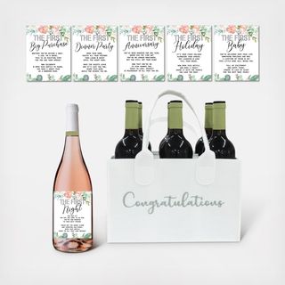 Wedding Milestone Wine Bottle Labels + Congratulatory Gift Bag and Gift Pouch