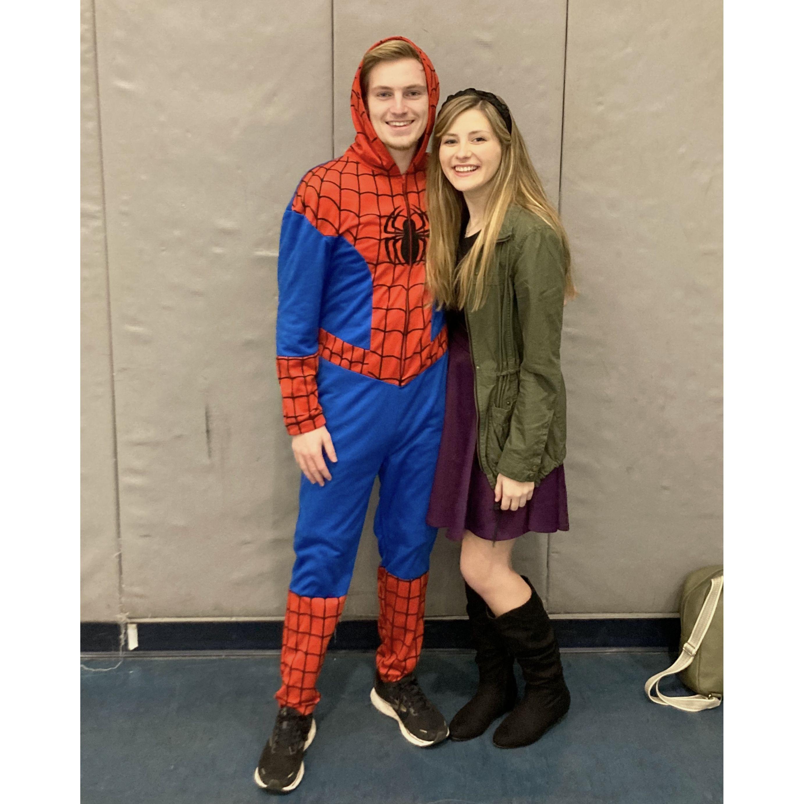 Spiderman and Gwen Stacey take on the cross country banquet costume competition