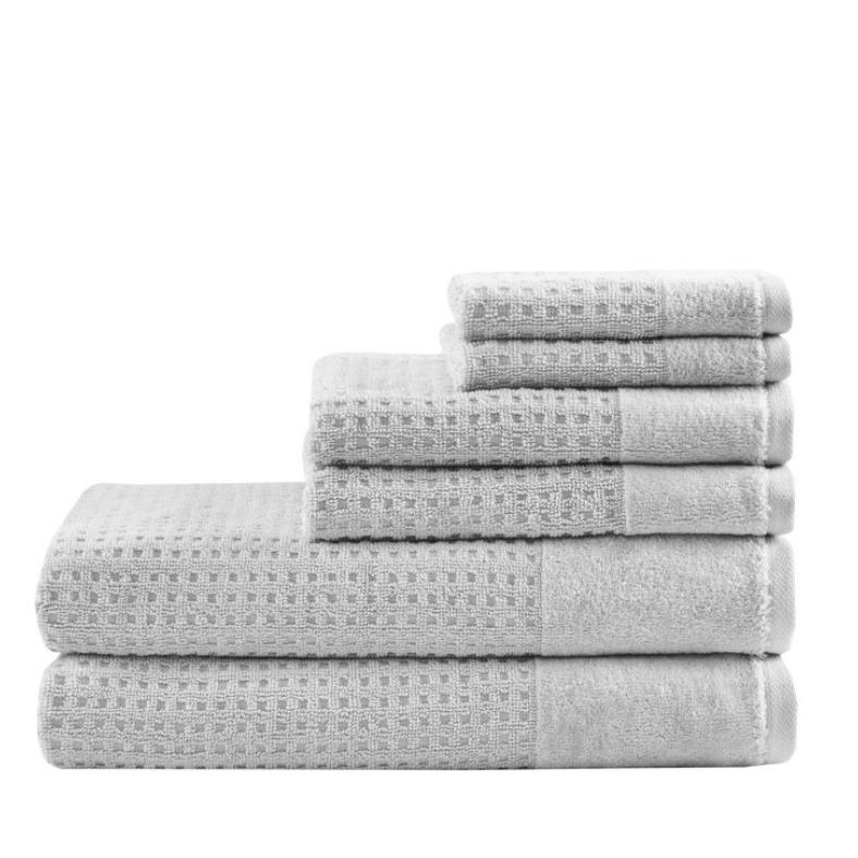 6pc Spa Waffle Cotton Bath Towel Set -GRAY