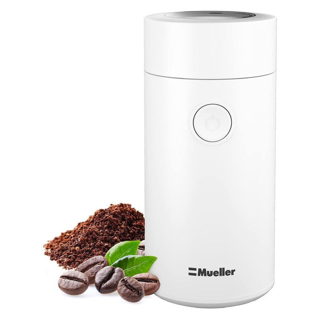 MuellerLiving Electric Coffee Grinder for Spice, Nut, Herbs and Coffee Beans, Sharp Blade, Stainless Steel - White