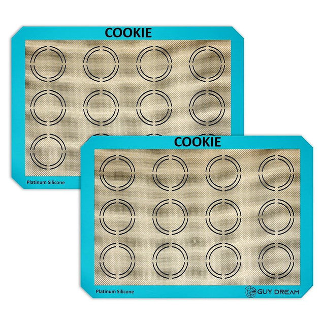 GUYDREMAT 2PCs Silicone Baking Mat with Measurements for Cookies - 16 1/2” x 11 5/8” - Reusable Premium Food Grade Silicone Cookie Sheets - Heat Resistant Silicone Oven Mat