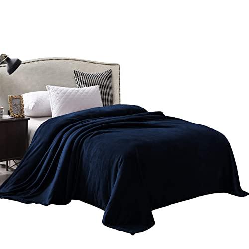 Exclusivo Mezcla Super Soft King Size Flannel Fleece Blanket as Bed Cover/Bedspread/Coverlet(90" x 104", Navy Blue) - Plush, Lightweight, Warm and Cozy