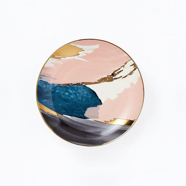 Abstract Brushstroke Salad Plate, Pink/Gold, Set of 4