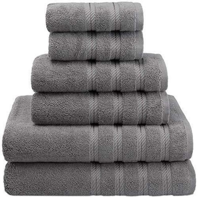 American Soft Linen 6-Piece 100% Turkish Genuine Cotton Premium & Luxury Towel Set for Bathroom & Kitchen, 2 Bath Towels, 2 Hand Towels & 2 Washcloths [Worth $72.95] - Rockridge Grey