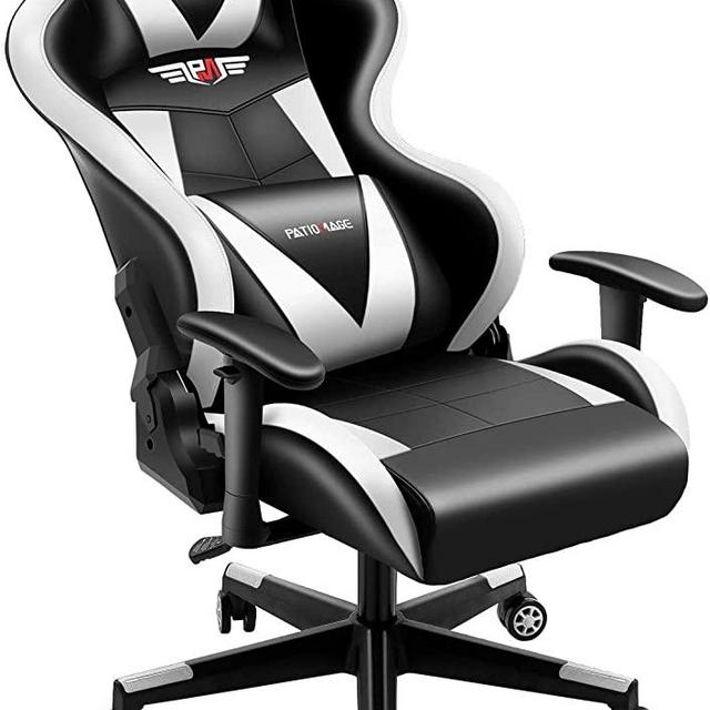 PatioMage Gaming Chair with Footrest Ergonomic Office Chair Headrest Lumbar Support Comfortable Large Size High Back Adjustable Reclining Computer Desk Chair PU Leather Swivel Chair