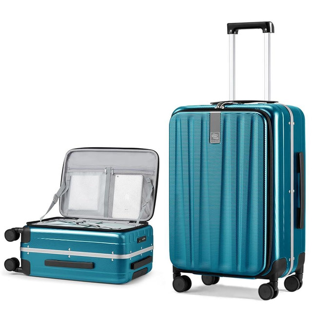 Hanke 26 Inch Large Luggage Suitcase Top Opening Aluminum Frame Tsa Luggage Hard Shell Suitcases with Wheels for Travel Woman Men, Caribbean Blue