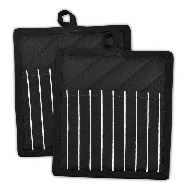 2pk Cotton Striped Chef Pot Holders Black - Design Imports