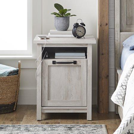 Better Homes & Gardens Modern Farmhouse Nightstand with USB, Rustic White Finish