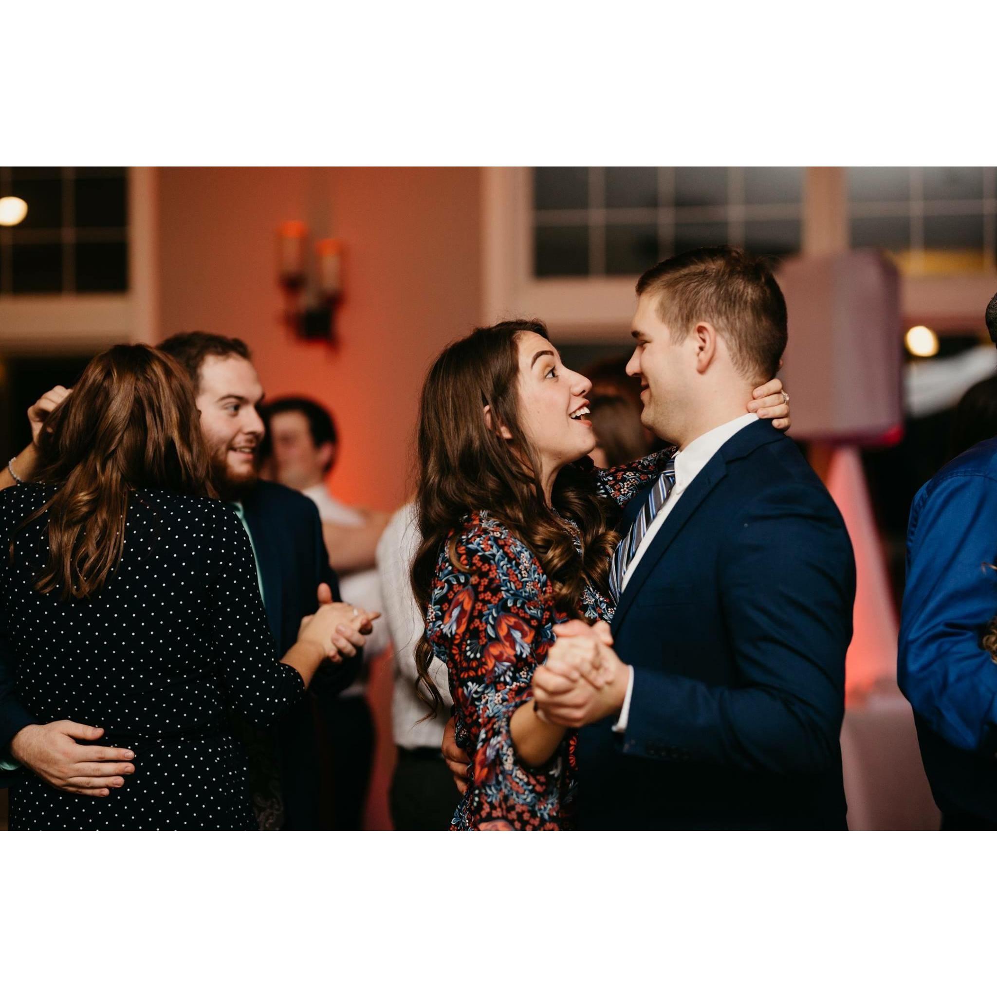 Dancing at a friend's wedding, November 2018
