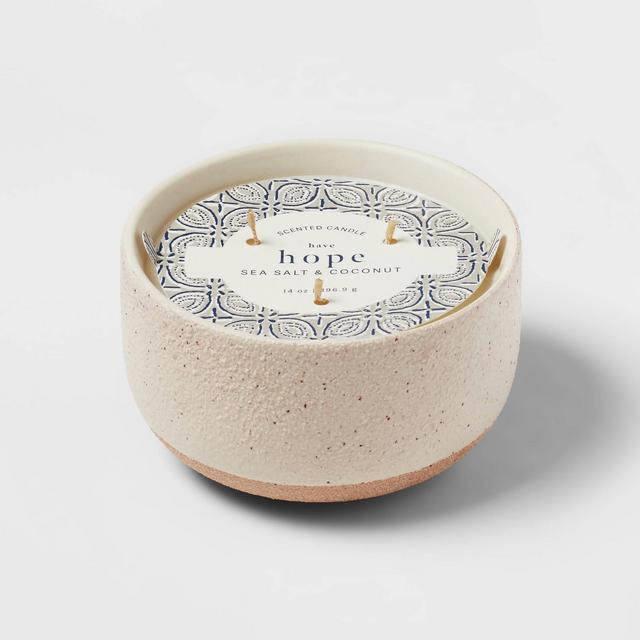 14oz Ceramic Candle with Exposed Bottom Sea Salt & Coconut Cream - Threshold™