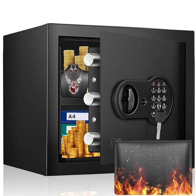 1.6 Cu Ft Home Safe Fireproof Waterproof, Fireproof Safe with Fireproof Document Bag, Programmable Keypad & Removable Shelf, Digital Home Security Safe Box for Money Firearm Medicines Valuables