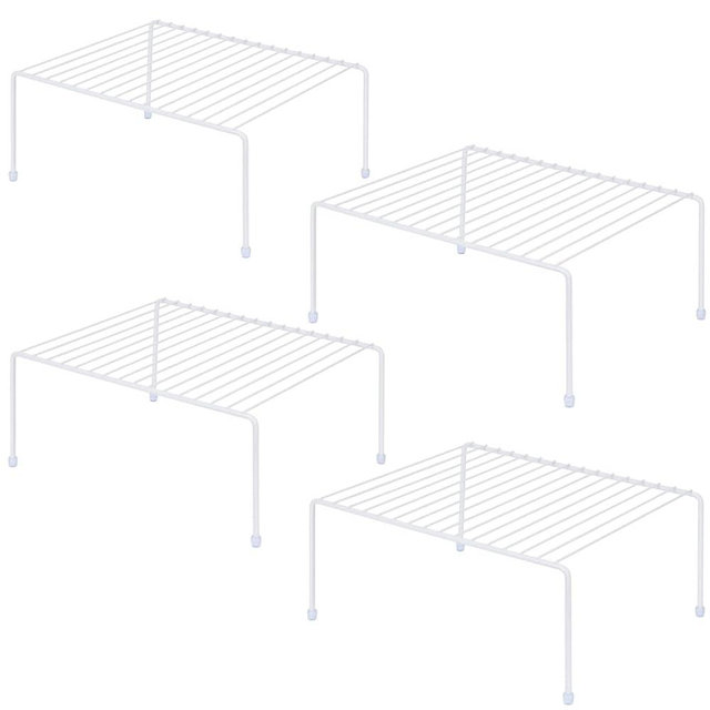 Kitchen Cabinet Storage Shelf Rack/Plastic Feet - (13.1 x 10.2 Inch) - Steel Metal - Rust Resistant Finish - Cups, Dishes, Cabinet & Pantry Organization (4, White)