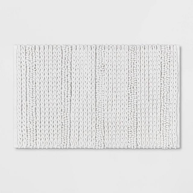 20"x32" Chunky Chenille Striped Bath Rug White - Threshold™