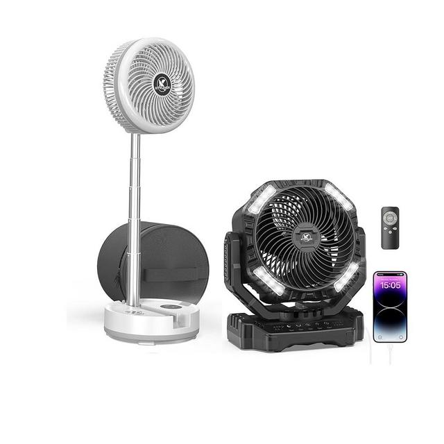 KITWLEMEN 10" Portable Travel Fan & 40000mAh Auto-Oscillating Battery Powered Camping Fan, 9/4 Speeds 8H Timer for Powerful Cooling - Ideal for Indoor and Outdoor Use