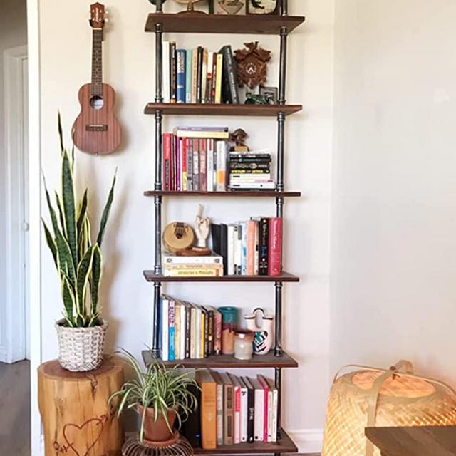 Industrial Pipe Bookshelves Rustic Wall Ladder Bookshelf Display Storage Stand Shelf Bookcase for Living Room, Kitchen, Office (6 Tier)