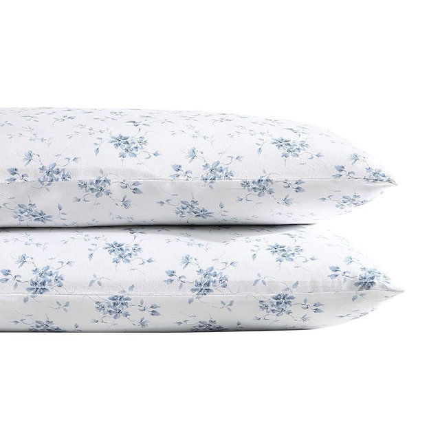 Laura Ashley Home - Standard Pillowcase Set, Cotton Sateen Bedding, Smooth & Wrinkle-Resistant (Garden Muse Blue, 2 Piece)
