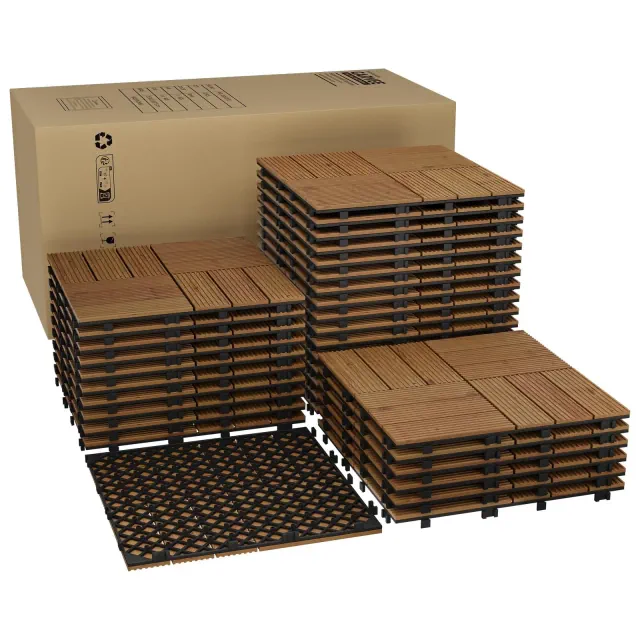 33 Pack Acacia Wood Interlocking Deck Tiles, 11.8" x 11.8" , Weather-Resistant Non-Slip Flooring for Patio/Balcony/Poolside,Brown