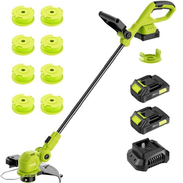 JAGROM 12-inch Cordless String Trimmer with Fast Charger, 2 X 2.0Ah Battery Powered Weed Wacker with Auto Line Feed, 20V Weed Eater, Lawn Edger with 8 Pcs Grass Cutter Spool Line and 2 Spool Cap
