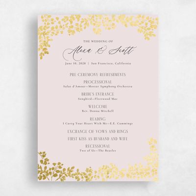 Light Mauve, Pink Wedding Program - Calla Foil