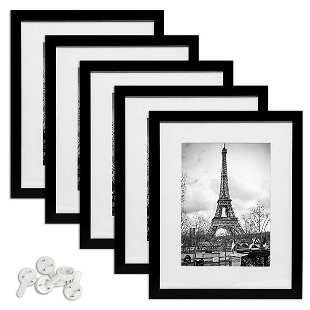 upsimples 12x16 Picture Frame Set of 5,Display Pictures 8.5x11 with Mat or 12x16 Without Mat,Wall Gallary Photo Frames,Black