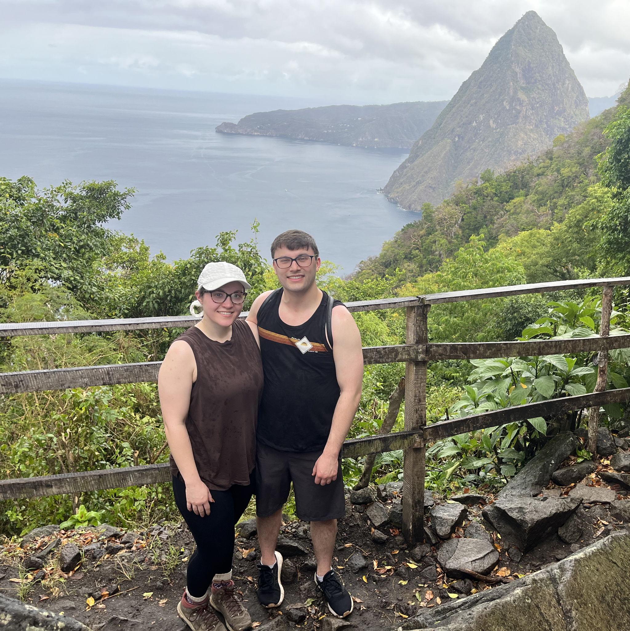 Another view from the Gros Piton Mountain. Can you tell we were exhausted? St. Lucia, 2024