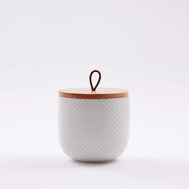 Textured Kitchen Cannister, Short, White Grid