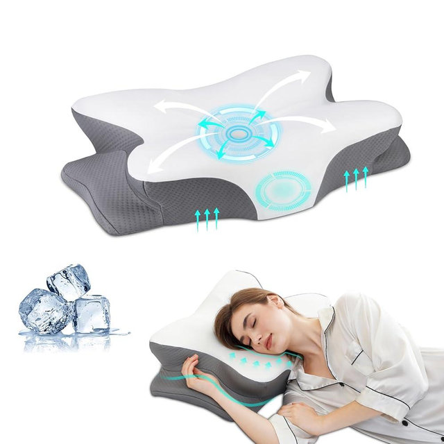 HBYGE Memory Foam Pillows, Ergonomic Pillow for Neck Pain Relief, Bed Pillow for Sleeping, Cervical Neck Pillow for Side, Back, Stomach Sleeper with Cool Pillowcase, Side Sleeper Pillows for Adults