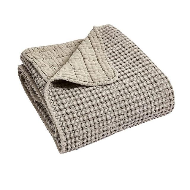 Levtex Home - Mills Waffle - Throw - Taupe Cotton Waffle - Throw Size 50 x 60in.
