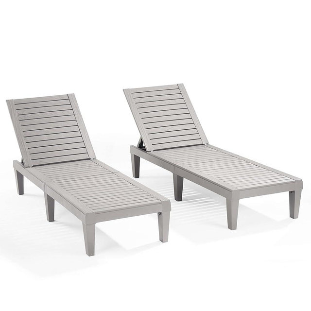 Nestl Patio Chairs - Grey Chaise Lounge Chair Outdoor, 5-Position Adjustable Sun Tanning Chair, Waterproof Pool Lounge Chairs Set of 2, Reclining Lawn Chair, Lightweight Outdoor Lounge Chairs