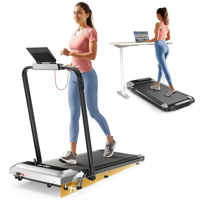 TOPUTURE Walking Pad Under Desk Treadmill With Incline and Handle Bar, 2 in 1 Folding for Home/Office, Portable Compact With Remote Control, APP & LED Display, 300LBS Capacity
