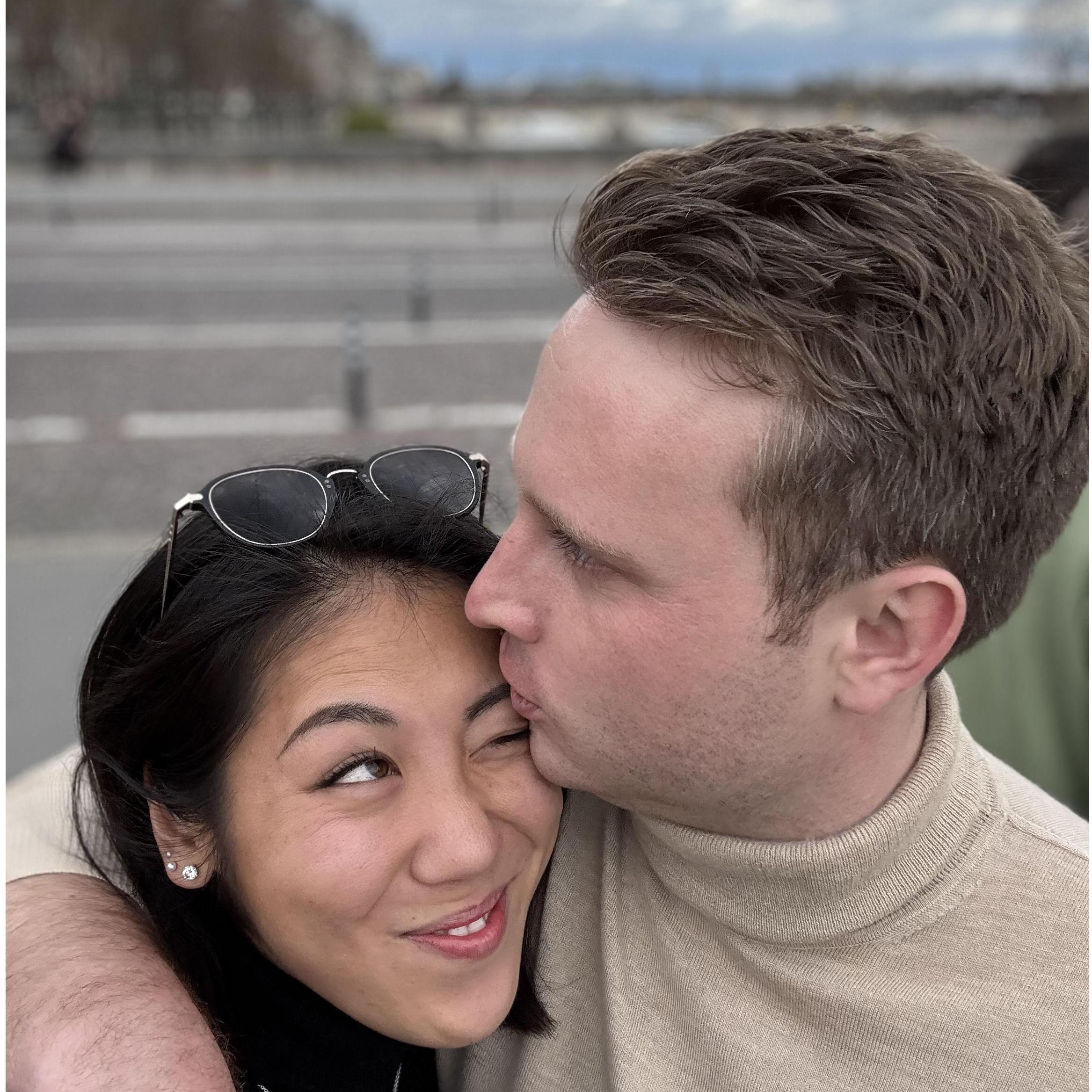 Paris, France - 2025 : Stealing romantic kisses along the Seine