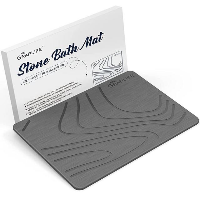 Graplife Stone Bath Mat - Non-Slip Fast-Drying Mat for Kitchen Counter, Tub & Bathroom Floor - Super Absorbent Diatomaceous Earth Shower Mat - Elegant Home Decor & Modern Accessories - Gray 23.5x15”