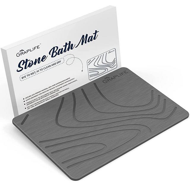 SpaceAid Instant Dry Diatomaceous Earth Stone Bath Mat, Gray