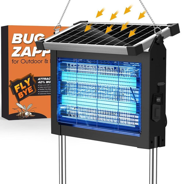 Solar Bug Zapper Outdoor, Jinyeda 4500V Rechargeable Mosquito Zapper 4000mAh Battery, Detachable Solar Panel, Waterproof Mosquito Killer, Cordless Fly Insect Zapper for Indoor Patio Garden Camping