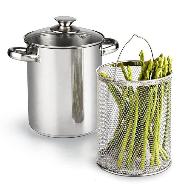 Cook N Home 4 Quart 3-Piece Vegetable Asparagus Steamer Pot, Stainless Steel