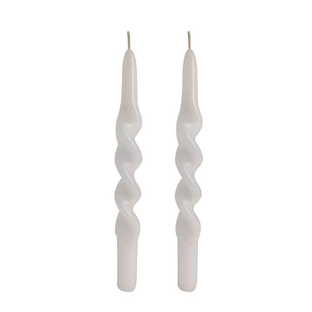 Gedengni Handmade Spiral Taper Candles - Set of 2 Twisted Candle Wax 9.5 Inch Tall for Home Decoration Holiday Wedding Party (White)